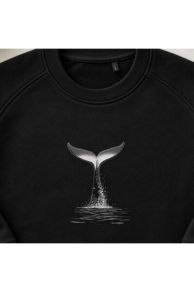 KEYFHOME Hanorac unisex cu gât de ciclism și broderie Ocean Splash Whale Tail