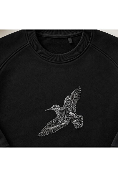 KEYFHOME Hanorac unisex cu gât de ciclism cu broderie Flying Shorebird