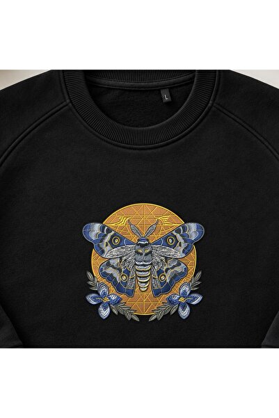 KEYFHOME Geometric Mammoth Butterfly Embroidered Crew Neck Sweatshirt Unisex