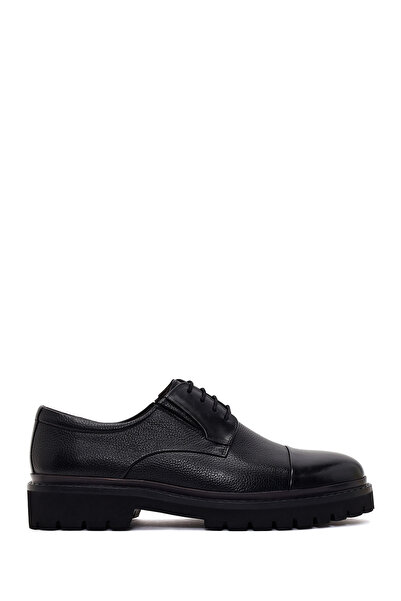 Derimod Men's Black Lace-Up Thick-Soled Leather Casual Shoes Wm680068Dk