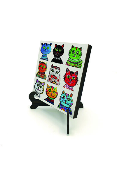 Sadrazam Cats Printed Wooden Tabletop 10X10 Krg-166