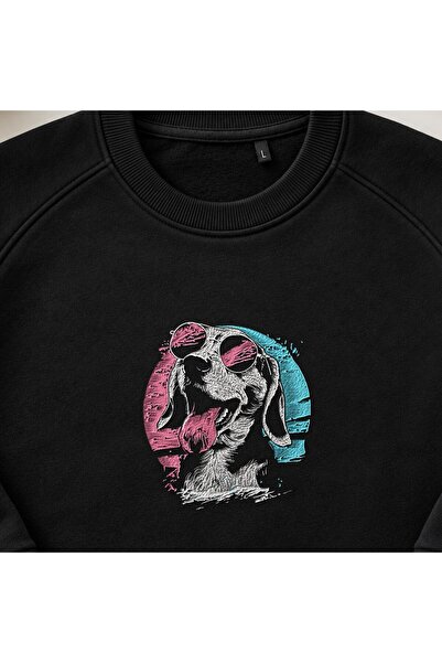 KEYFHOME Hanorac unisex cu guler de ciclism și broderie Dachshund cu ochelari...