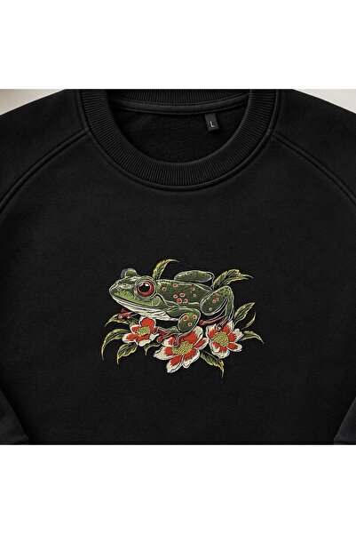 KEYFHOME Hanorac unisex cu gât de ciclism cu broderie florală de broască