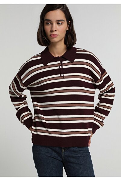 Colin's Regular Fit Polo Collar Striped Women's Multicolor Sweater