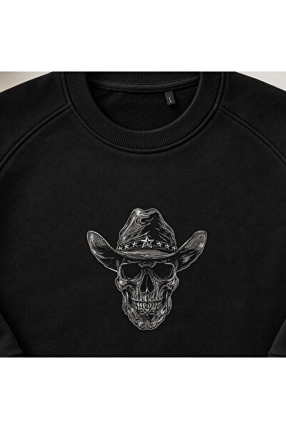 KEYFHOME Φούτερ Unisex με κέντημα κρανίου καουμπόη Western Skeleton, με λαιμό...