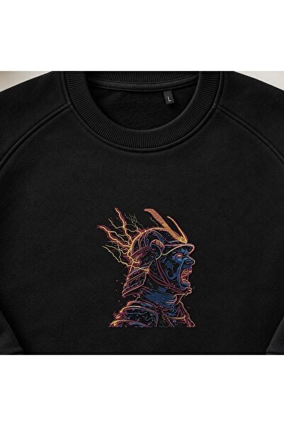 KEYFHOME Φούτερ με κέντημα Neon Lightning Samurai Warrior με λαιμόκοψη Unisex