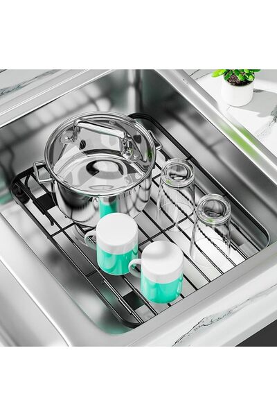 TERRIFI رف تجفيف الأطباق فوق الحوض - حامل أطباق مدمج للمطبخ مع أرجل داعمة قاب...