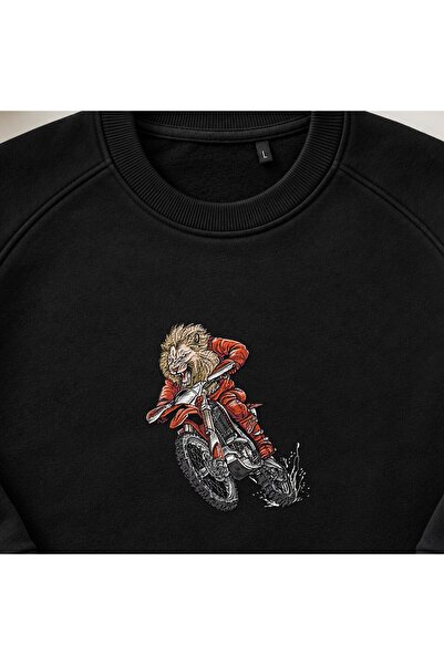 KEYFHOME Hanorac unisex cu gât de ciclism cu broderie Motocross Lion