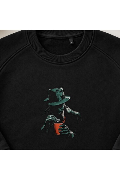 KEYFHOME Vintage Diamond Detective Noir Broderie Sweatshirt cu gât de ciclism...