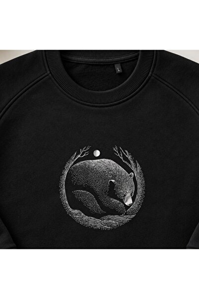 KEYFHOME Hanorac unisex cu gât rotund și broderie Moon and Sleeping Bear