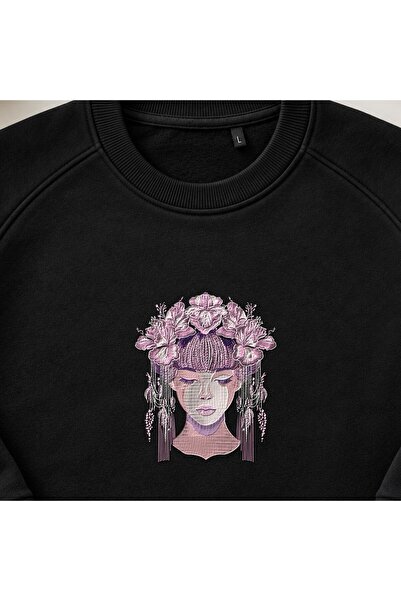 KEYFHOME Orchid Queen Femei Fantastic Broderie Gât Rotund Hanorac Unisex