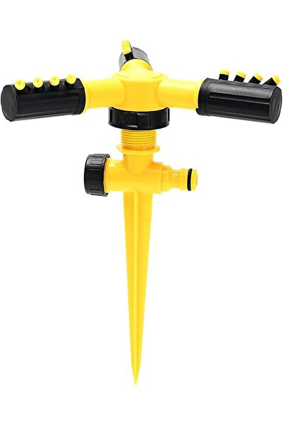 Lawazim Garden Spike Sprinkler - Yellow - 3 Arm Adjustable Rotary Lawn Sprink...