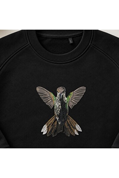 KEYFHOME Hanorac unisex cu broderie Hummingbird, cu gâtul tip crewneck