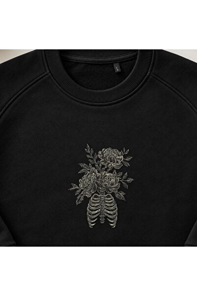 KEYFHOME Hanorac unisex cu guler de ciclism cu schelet și broderie florală