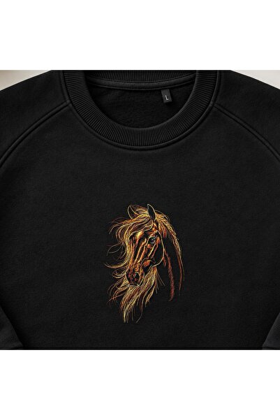 KEYFHOME Wild Stallion Horse Embroidered Crew Neck Sweatshirt Unisex