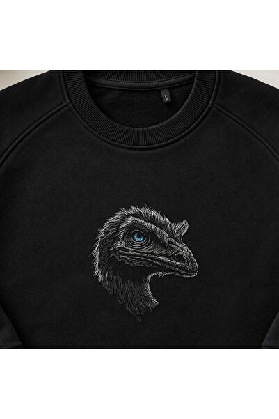 KEYFHOME Hanorac unisex cu gât rotund, brodat cu cap de dinozaur Raptor întun...