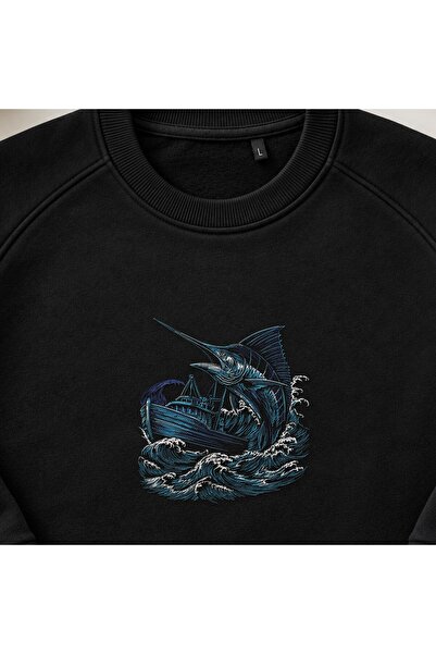 KEYFHOME Marlin Fishing Embroidered Crew Neck Sweatshirt Unisex
