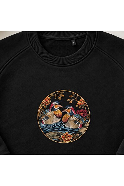 KEYFHOME Mandarin Ducks Oriental Embroidered Crew Neck Sweatshirt Unisex