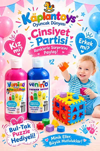 Cinsiyet partisi kız mı? Erkek mi? cinsiyet öğrenme parmak boya BUL-TAK Puzzle hediyeli
