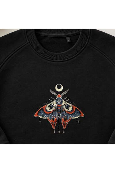 KEYFHOME Φούτερ Unisex με λαιμόκοψη και κέντημα Gothic Luna Moth με μάτια που...