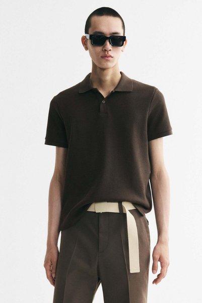 H&M Slim Fit Waffle-knit polo shirt