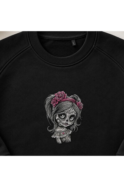 KEYFHOME Hanorac unisex cu gât de ciclism cu broderie Candy Skull Girl