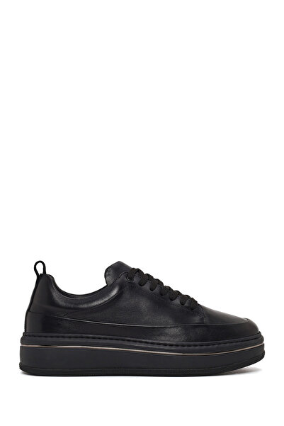 Derimod Men's Black Lace-Up Thick-Sole Leather Sneaker Wm710015Dv