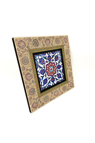 Sadrazam Model de gresie otomană Iznik imprimat pe MDF 20x20, tablou auriu 1G...