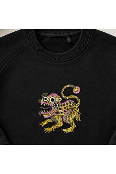 KEYFHOME Hanorac unisex cu gât de ciclism cu broderie China Lion Dance