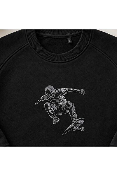 KEYFHOME Φούτερ Unisex με κέντημα Skateboarder Extreme Sports και λαιμόκοψη
