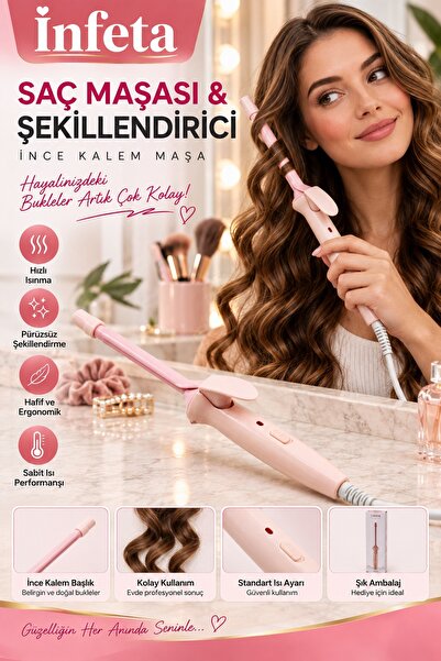 İnfeta Pink Slim Pen Hair Curler Curl and Wave Maker Hair Styler