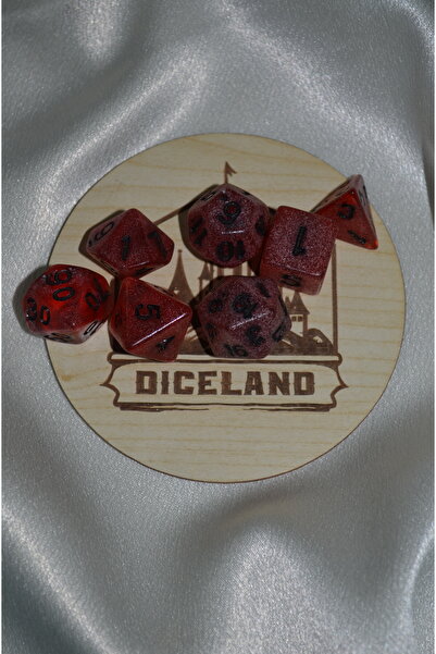 Çatlak Efektli Bordo El Yapımı Epoksi Zar Seti – DiceLand, 7’li RPG Zarları + Özel Ahşap Kutu Hediyeli!