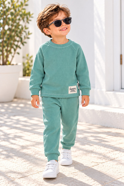 Erkek Çocuk Mint Yeşili 2’li Takım Alt Üst Eşofman Takımı Sweatshirt Pantolon | Kışlık | Mevsimlik