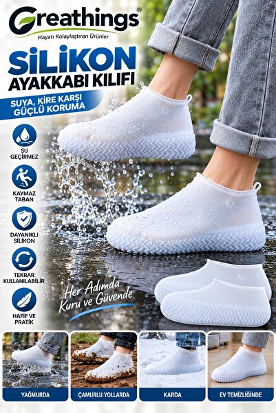 Greathings M Beden Beyaz Silikon Ayakkabı Kılıfı Kaymaz Su Geçirmez Yıkanabil...