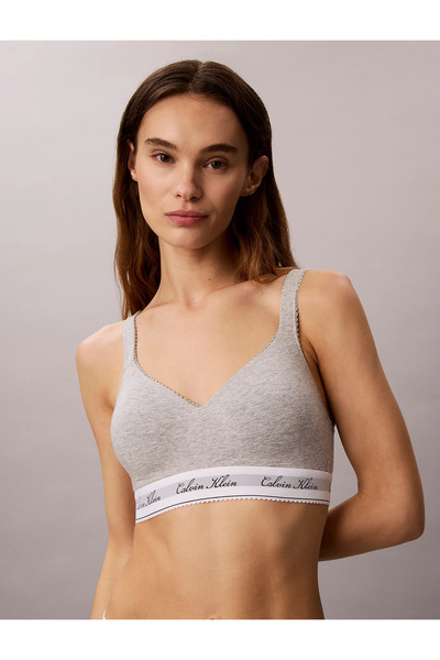 Calvin Klein Kadın İnce Askılı Pamuklu Logo Detaylı Elastik Bel Bantlı Gri Bralet