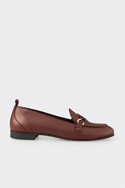 Elle Shoes Bordo Deri Kadın Loafer