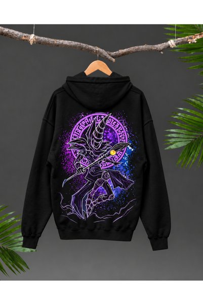Nulivez هودي مطبوع عليه Dark Magician Anime مقاس كبير باللونين الأسود والأبيض...