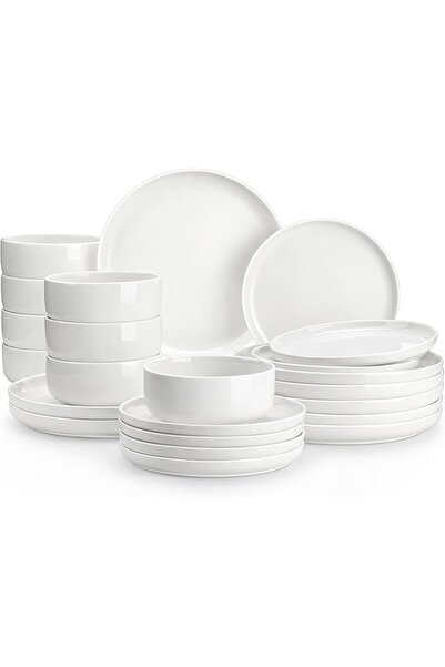 Malacasa Plates and Bowls Sets, 24 Pieces Modern Porcelain Dinnerware Set for...