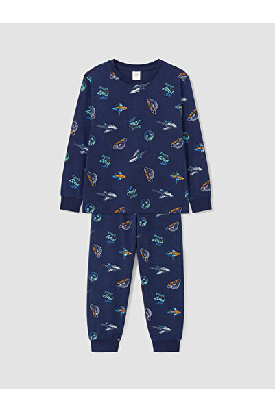 LC Waikiki Rmz Gi̇yi̇m Farkiyla Zero Roba Collar Printed Boys' Pajama Set