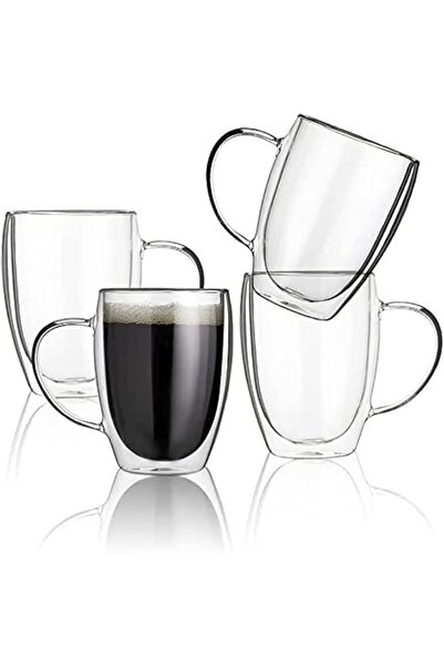 GENERAL Glass Coffee Mugs - 4 Pack Double Wall Insulated Glass Coffee Tea Cup...