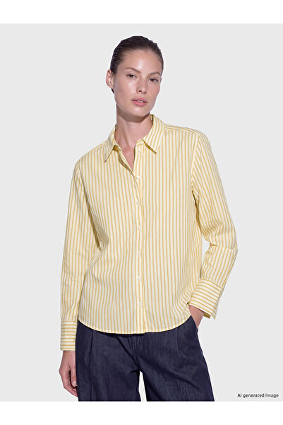LC Waikiki Lcw Studio Ecru Striped Poplin Women's Shirt with Nevavm Difference