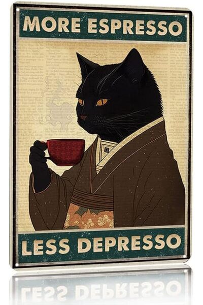 Generic Metal Sign Vintage Black Cat Coffee Poster Poster More Espresso Less ...