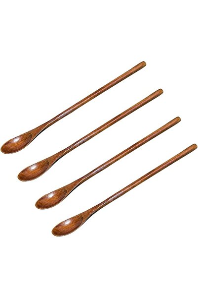 GENERAL 4 Pcs Coffee Spoon Long Handle Natural Wooden Spoons Honey Spoons for...