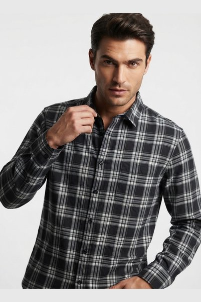 AUXOM Men's Check Shirt - Black & Whitee