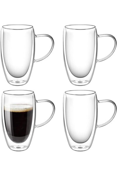 Top-spring 15 Ounces Double Wall Glass Coffee Mugs, Clear Glass Coffee Cups w...