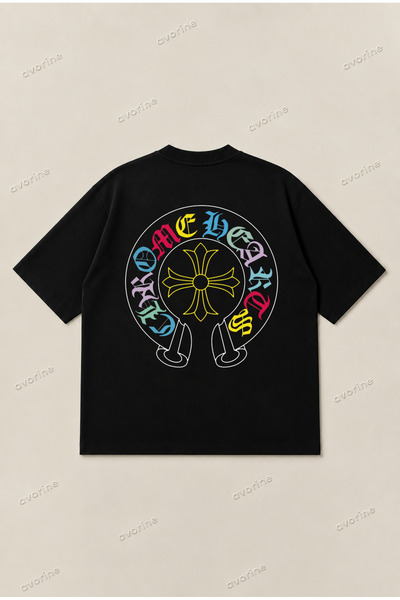 Moon Dancer Chrome Hearts šareni logo, široka unisex majica sa kockastim kroj...