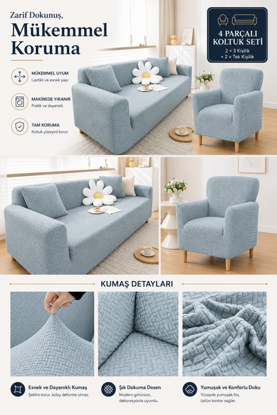 Genel Markalar Jakarlı Tuğla Desen Streç Lastikli Koltuk Örtüsü Takımı 3 3 1 ...