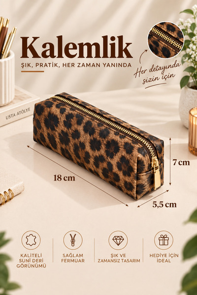RONYA LEATHER Vegan Deri Fermuarlı Kalemlik Anahtarlık Hediyeli