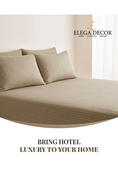 Elega Decor 210TC Cotton Satin Queen Stripes Bed Sheet Set 3PC | Soft Breathable Satin Flat Sheet 229x256 cm | 2 pillowcase 50x75 cm | OEKO-TEX & ECAS Certified