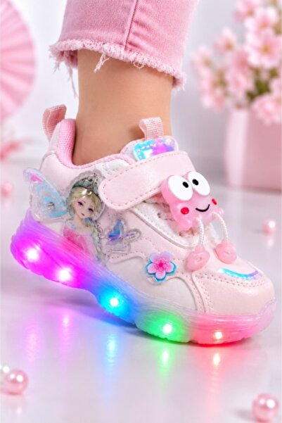 HANNA Pantofi sport cu luminite, Model FairyLand, Piele ecologica, Fete, Roz